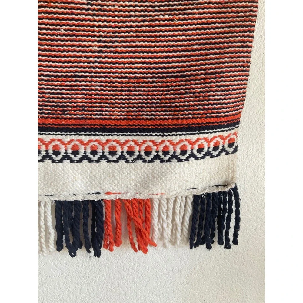 Vintage Denver Broncos Woven Wall Hanging Textile Art Orange‎ Blue Fringe NFL